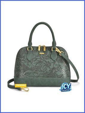 Faux Leather Crossbody Dome Satchel Handbag with Double Zip